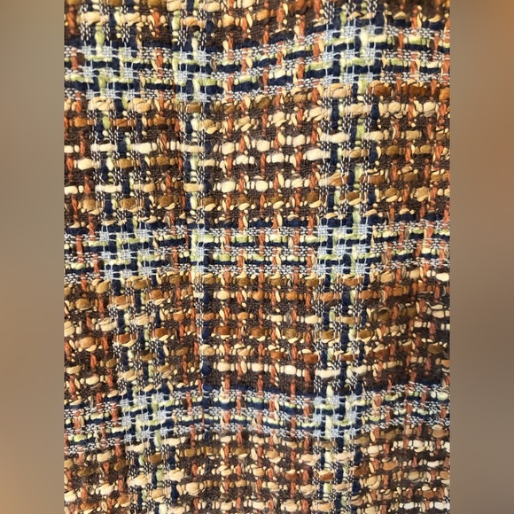 Vintage TAHARI Brown Wool Blend Tweed Plaid Knit Raw Hem Fringe Blazer Jacket - Picture 5 of 12